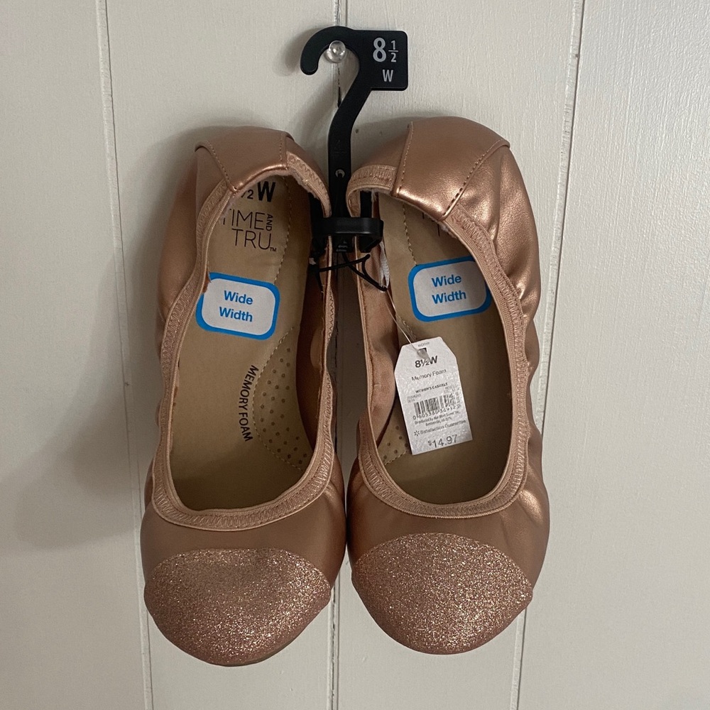 Time and Tru Rose Gold Sparkly Dress Flats